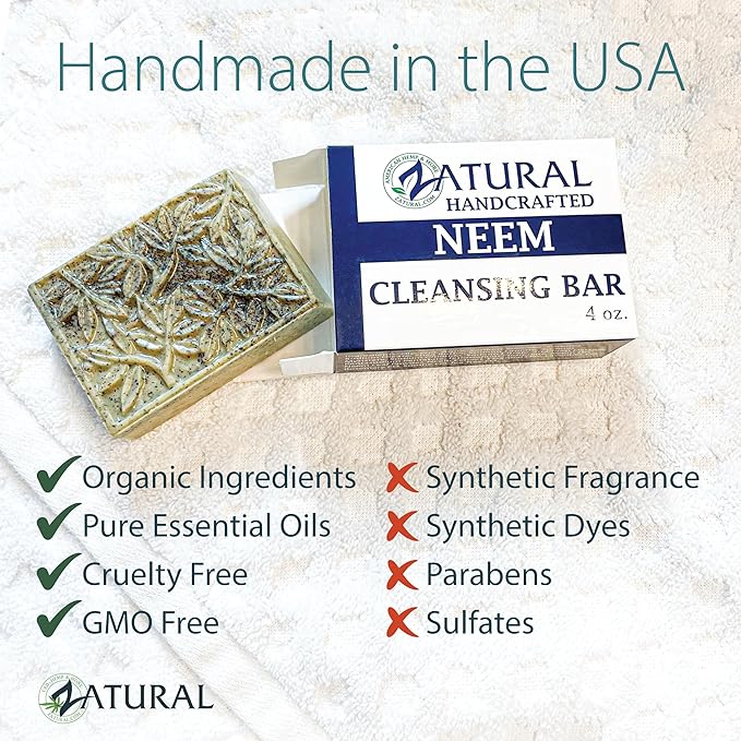 Zatural Neem Soap Bar Ultra-Sensitive Skin-Soothing Therapy for Skin Irritation, Itching, Flaking, and Dryness (3 Count)