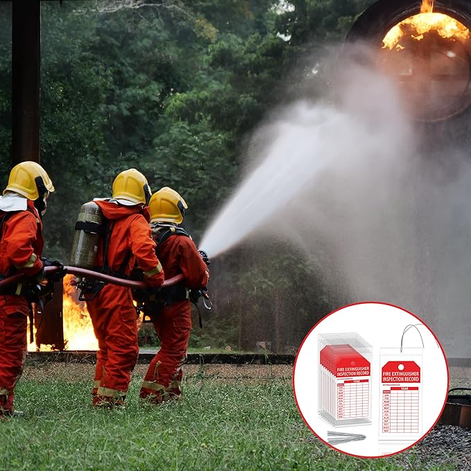 25 Pack Fire Extinguisher Inspection Tag Plastic Cover 3.4 x 7.3 Inch Service Record Tags Fire Extinguisher Tamper Seal with Fire Tags and Iron Wire Resealable Waterproof for Indoor and Outdoor (25)