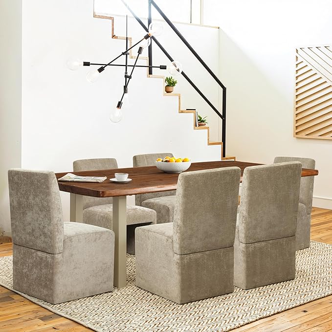 Upholstered Dining Chairs Set of 4 Modern Kitchen & Dining Room Chairs Linen Fabric Dining Chairs with Wooden Frame, Khaki