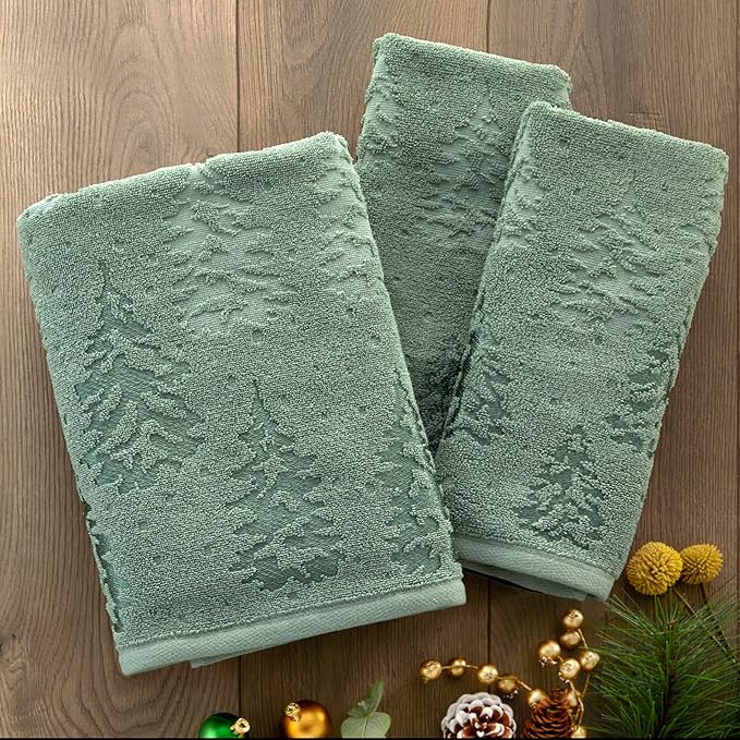SKL Home Fall/Christmas/Winter Wispy Trees Premium Cotton Blend Bath Towel, 500 GSM, Soft & Absorbent Jacquard, Sage
