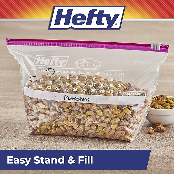 Hefty Slider Calendar Storage Bags, Half Gallon Size, 32 Count (Pack of 4), 128 Total