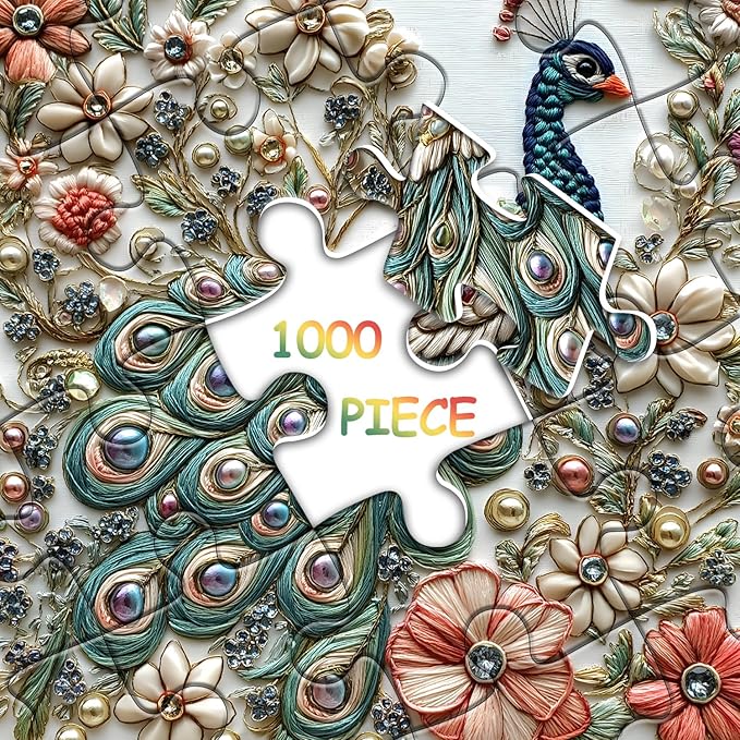 Peacock Puzzles for Adults 1000 Pieces, Unique Bird Art Flower Garden Animal, Jewels of The Fluttering Wings Jigsaw Puzzle, Challenge for Adults Aesthetic