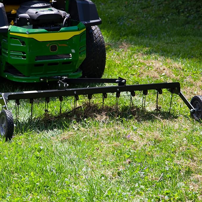 Brinly 48" Tow Behind Grass Dethatcher, Removes Thatch on Large Lawns in Less Time - Matte Black