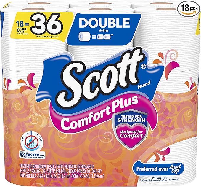 Scott Comfortplus Toilet Paper, Double Roll, Bath Tissue, 18 Count