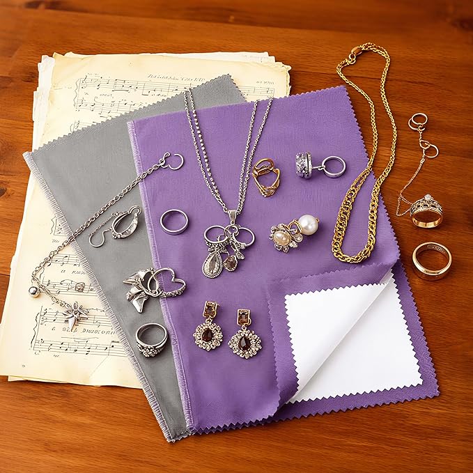3PCS Silver polishing Cloths, 10 x 12.5 inches Four-Layer Double-Sided Jewelry Cleaning Cloth,Large polishing Cloth for Gold, Silver, Diamond, Platinum, Jewelry (2 PCS Purple and 1 PCS Gray)