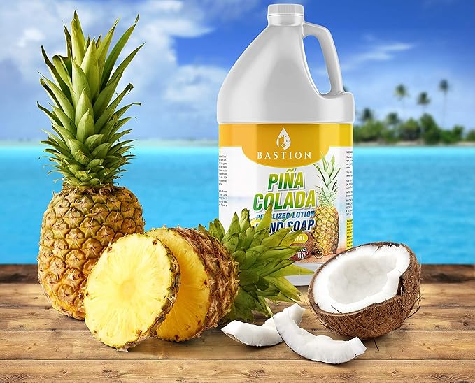 Bastion Antibacterial Hand Soap - Pina Colada - Moisturizing Pearlized Liquid Hand Wash - 1 Gallon (128 oz.) Bulk Refill Jug. Pina Colada Scented. Non-toxic. Made in the USA.