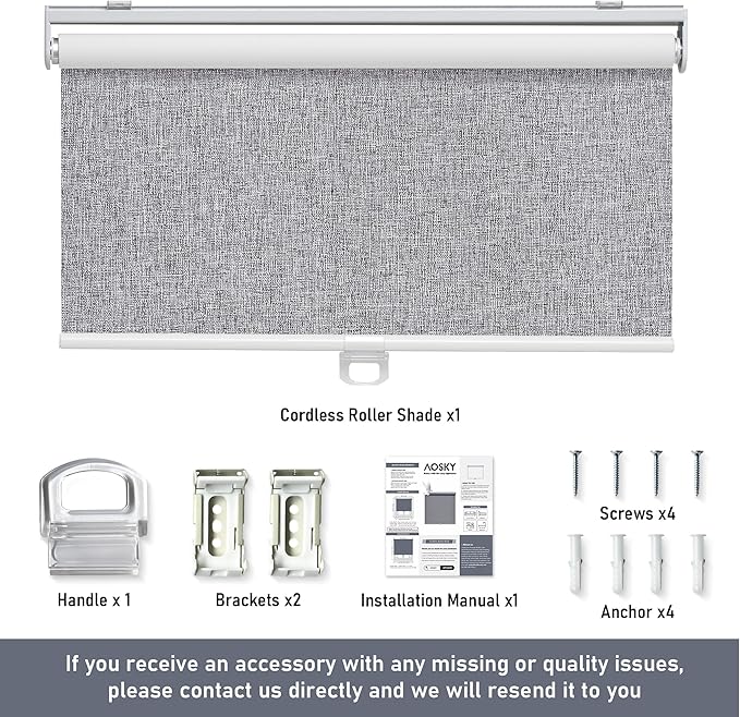 Cordless Roller Shades Blackout Blinds for Windows Room Darkening Rolled Up Shades with Spring System, UV Protection Natural Linen Window Shades Door Blinds for Home,33.5" W x 72" H, Heather Grey