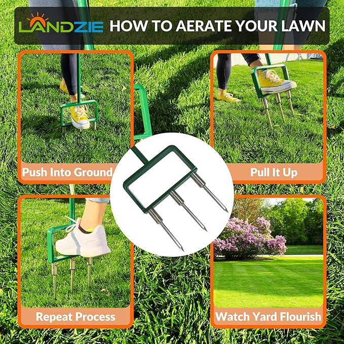 Landzie Lawn Aerator Replacement Tines - Set of 3 Spike Tines for Aerator Lawn Tool - 3 Heavy Duty Stainless Steel Manual Lawn Aerator Add-on Spike Tines for Compacted Soil - Manual Hand Coring Tool