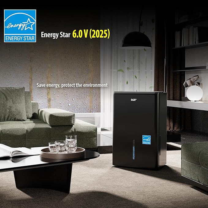 DuraComfort 50 Pint Dehumidifier, Built-in Pump, 4500 Sq Ft Coverage, Energy Star, Black