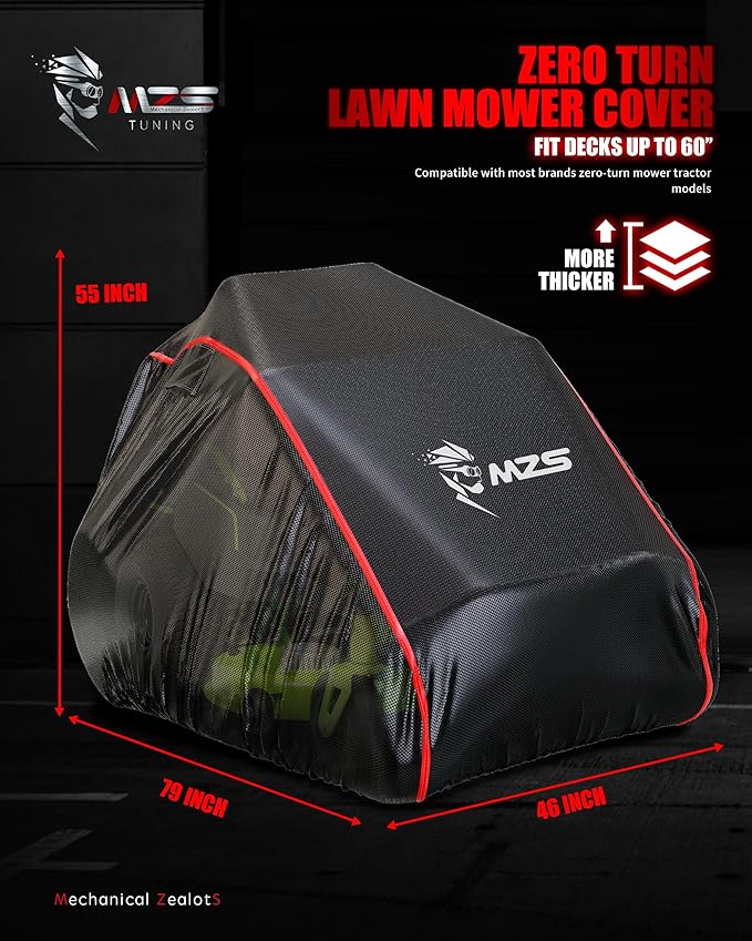 MZS Zero Turn Mower Cover, Heavy Duty Zero Turn Lawn Mower Cover with Storage Bag, Waterproof Lawnmower Covers for Outdoor UV Protection Universal Fits Decks Up to 60" Zero-Turn Mowers Tractor