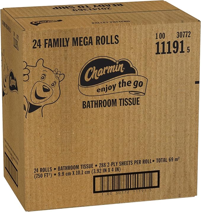 Charmin Ultra Soft Cushiony Touch Toilet Paper, 24 Family Mega Rolls = 123 Regular Rolls (Packaging May Vary)