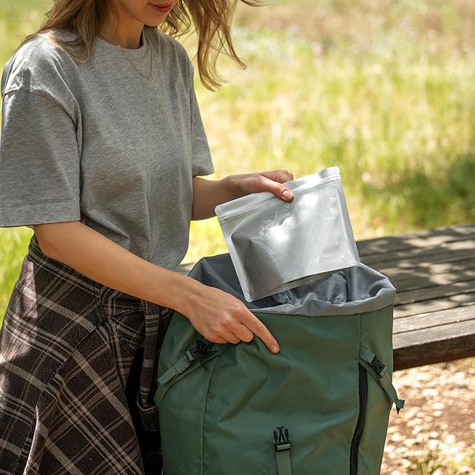 50 Pack 7.5 Mil Mylar Stand Up Bags - 8.5x6.5 Inches Resealable Smell Proof Pouch Bag withstand Hot Water - Heat Sealable Foil Zipper Sample Pouches for Food Storage - Glossy Silver