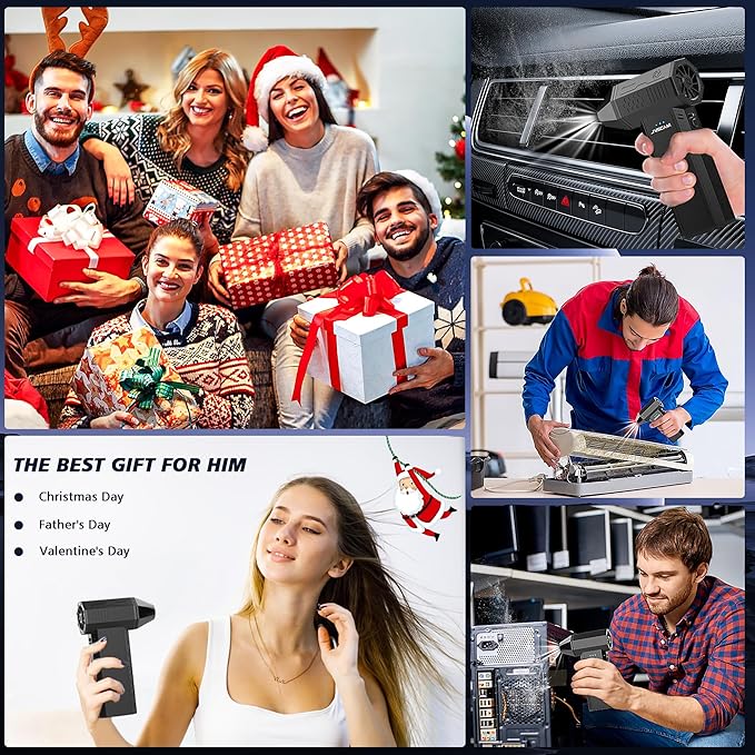 Compressed Air Duster - Electric Air Duster with Brushless Motor - 3 Gear Adjustable Cordless Air Blower - Rechargeable Air Duster for PC, Keyboard, Car, Outdoors, Home (X3)