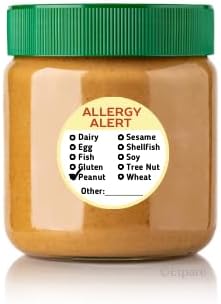 500 Pcs Allergy Stickers, Circular with Top 10 Common Allergen Checklist on Writable Surface, Yellow Adhesive Allergies Label for Kids Allergy Alert and Food Safety Labels (Yellow)