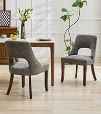 UVV Wooden Dining Chairs Set of 6, Mid Century Modern Upholstered Dining Room Chair Kitchen Chairs, Chenille Dinner Chair with Solid Wood Legs for Kitchen Dining Room, Dark Grey-Chenille