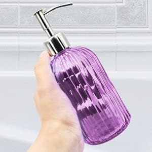 2 Pack Glass Soap Dispenser with Pump, 400ml Liquid Soap Dispenser for Soap, Shampoo and Lotion Refill for Kitchen, Bathroom, Laundry (Purple)