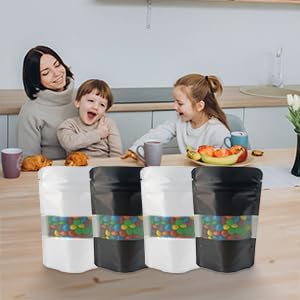 Black Smell Proof Packaging Bags,Mylar Clear Bags for Food Storage,Sealable Bag for Packaging,Stand Up Pouches with Window,ReSealable Bag for Small Business,Cookies,Candy