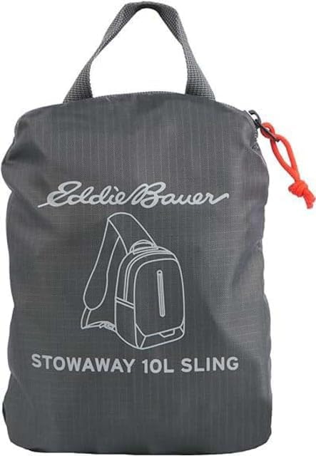 Eddie Bauer Stowaway Packable Sling Bag | Foldable | Travel | Outdoor | Lightweight | Compact | Everyday Carry | Ripstop Nylon | 10L - Dark Smoke