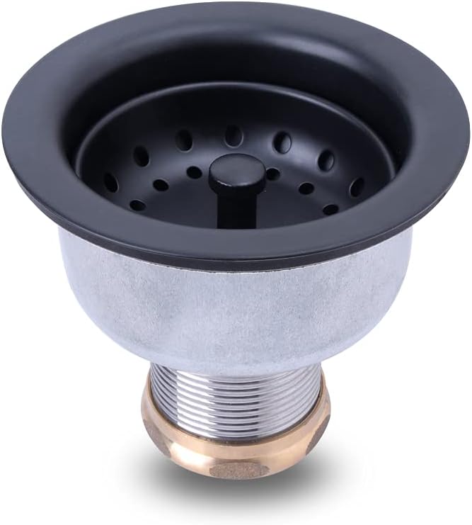 3-1/2 Deep Cup Kitchen Sink Drain Assembly, 304 Stainless Steel Construction With Fixed Post Basket and Long Extended Shank/CAS Approved and Matte Black Finish