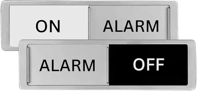 Alarm On/Off Sign, Sliders, Farmhouse Design, For Home or Office, Includes Magnet and Sticker Mounts, 7 x 2 Inches, Security System Status Indicator Tag (Pack of 2)