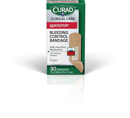 Curad Quickstop Flex-Fabric Bandages, Quickstop Bleeding Control Technology, 0.75" x 2.83", 30 Count (Pack of 3)