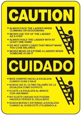 Caution - Bilingual Ladder Safety Rules Compliance - OSHA & ANSI Compliant Scaffold, Mine & Construction Site Metal Tin Sign - 12x16 Inch