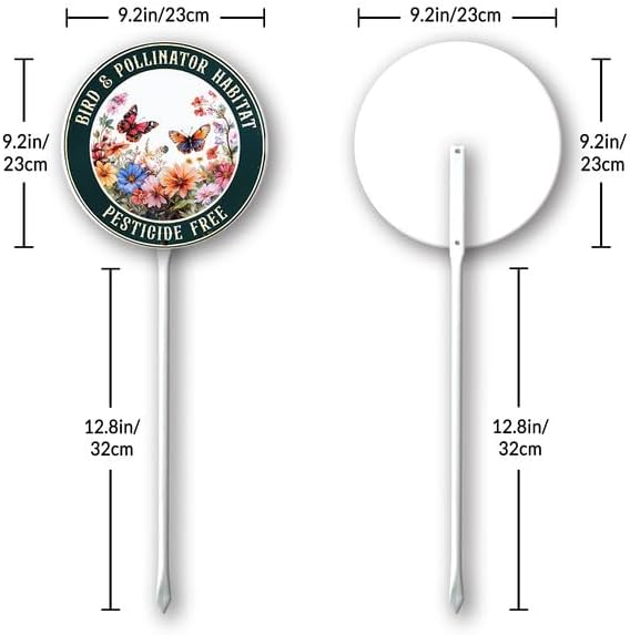Bidesign Round (9.2X9.2) IN Bird And Pollinator Habitat Pestiside Free Yard Sign with Stake Rustproof Aluminum Butterfly Lawn Signs Stand for Home Garden Yard Decorations Outdoor