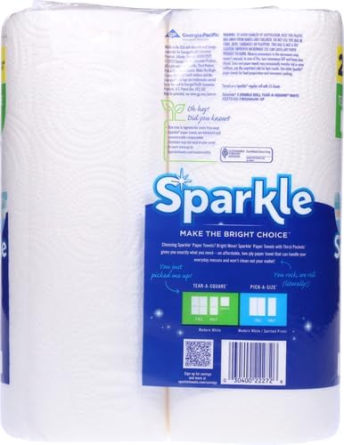 Sparkle Tear-A-Square Paper Towels, 2 Double Rolls = 4 Regular Rolls, Back-to-School Essentials, Customizable Sheets for Lunchboxes, Art Projects, Classrooms, and Home (Pack of 2)