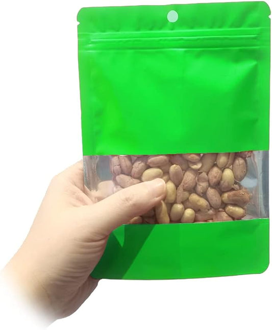 150 Pack Stand up Matte Metallic Storage Bags with Clear Front Window Heat-Sealable Resealable Solid Color Pouches for Food Storage Containers Organizer(Green,3.9 * 5.9 inch,Pack of 150)
