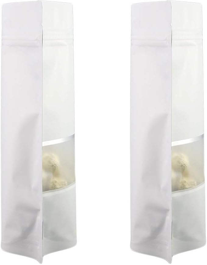 4CP 100 Pcs White Zipper Smell Proof Bags with Window, 3.5x5.0 Inch Stand Up Foil Pouches for Food Selfsealing Storage, Reusable Bag for Packaging Small Business, Cookies, Nunt, Candy