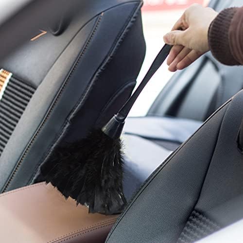 Turkey Feather Dusters for Cleaning Home Blinds Kitchen car Office, Eco-Friendly Reusable （2 pcs Black）