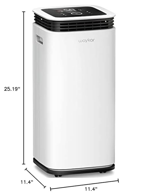 Waykar 5000 Sq. Ft Home Dehumidifier with Drain Hose for Basements, Large & Medium Sized Rooms, and Bathrooms with Intelligent Touch Control and 4 Air Outlets, 24 Hr Timer, and 1.19 Gallon Water Tank
