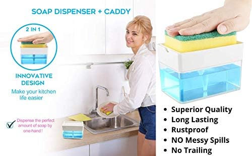 Premium Quality Soap Dispenser with Added Features for Kitchen - Sponge Holder Sink Dish Washing Soap Dispenser White