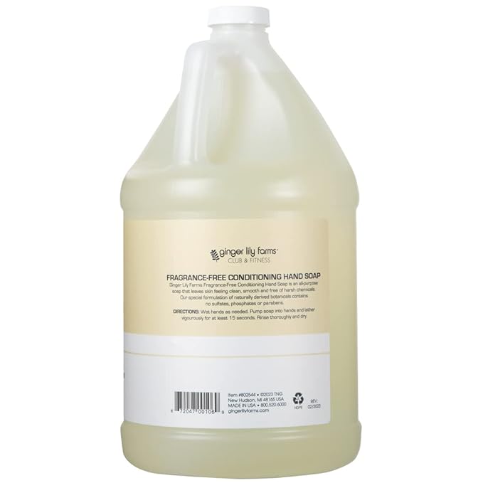 Ginger Lily Farms Club & Fitness Conditioning Liquid Hand Soap Refill, 100% Vegan & Cruelty-Free, Fragrance Free, 1 Gallon (128 fl oz) (Pack of 3)
