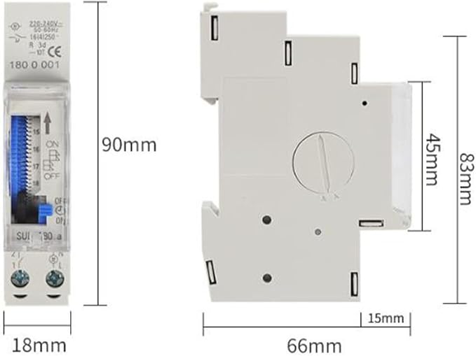 Mechanical Timer, SUL180A Mechanical Timer, 15 Minute Analog Timer Switch with Power Outage Memory & DIN Rail Mount For Various Electrical Applications