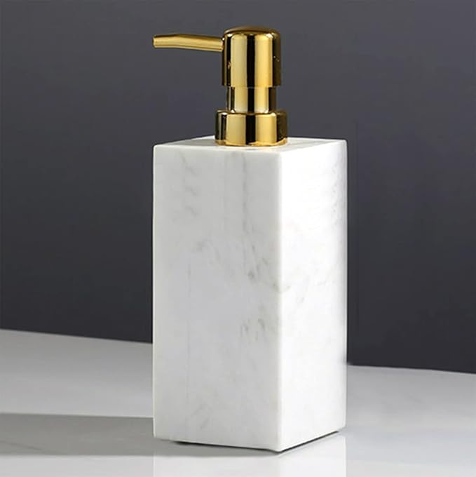LAGOM HOUSE Marble Soap Dispenser with Gold Stainless Steel Pump top White Italian Natural Stone Marble Liquid Hand Soap Dispenser Decorative Bottle for Kitchen Bathroom Countertop
