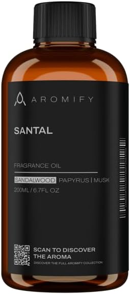 Santal Diffuser Oil, 6.7 FL Oz, 200 mL Diffuser Fragrance Oil for Home, Bathroom & Office, Aromatherapy Blend of Natural Essential Oil, Sandalwood & Musk Scent.