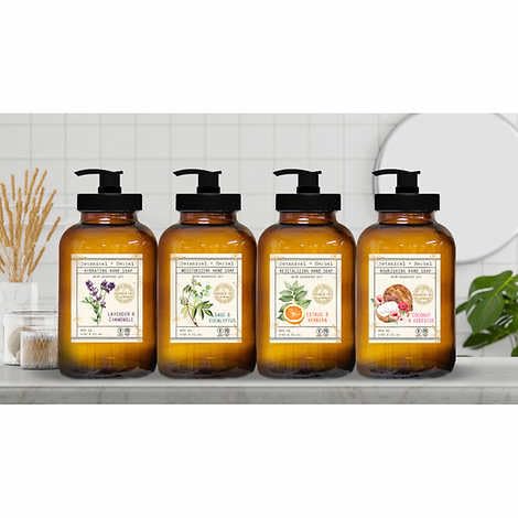 Home and Body Company | Apothecary 101 | 4 Hand Soaps | Hand Wash Ultra Moisturizing Formula in Glass Bottles (Sage/Eucalyptus, Coconut/Hibiscus, Lavender/Chamomile, Citrus/Verbena)