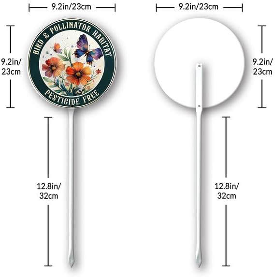 Bidesign Round (9.2X9.2) IN Bird And Pollinator Habitat Pestiside Free Yard Sign with Stake Rustproof Aluminum Butterfly Lawn Signs Stand for Home Garden Yard Decorations Outdoor