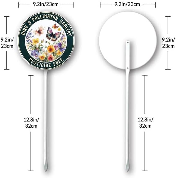 Bidesign Round (9.2X9.2) IN Bird And Pollinator Habitat Pestiside Free Yard Sign with Stake Rustproof Aluminum Butterfly Lawn Signs Stand for Home Garden Yard Decorations Outdoor