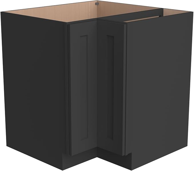 Kitchen Lazy Susan Corner Base Cabinet with Adjustable Shelf, Soft-Close Hinges, Solid Hardwood & Plywood Construction,Space-Saving RTA Storage Solution (SK-Charcoal Black, 36" W x 24" D x 34.5" H)