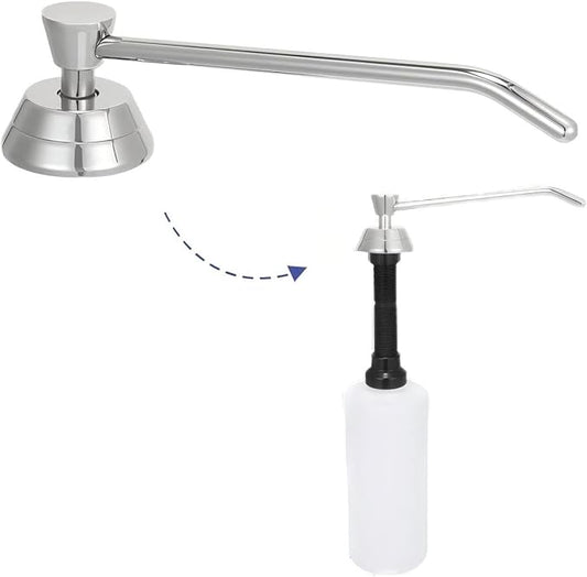 Heavy Duty Brass Countertop Liquid Soap Dispenser, Commercial Grade Top Fill Built-in Soap Dispenser with 34 oz/ 1L Bottle for Bathroom, Kitchen, Public Restroom, Chrome Finish, 6” Spout