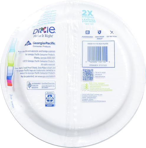 Dixie Large Paper Plates, 10 Inch, 54 Count (Pack of 2), 2X Stronger*, Microwave-Safe, Soak-Proof, Cut Resistant, Disposable Plates for Everyday Breakfast, Lunch, & Dinner Meals