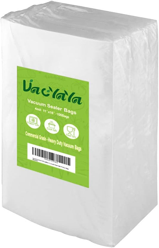 VacYaYa 4mil 100 Gallon Size 11 x 16 Inch Vacuum Sealer Freezer Storage Bags for Food,Vac Seal a Meal Bags with BPA Free and Commercial Grade Sous Vide Vaccume Seal Safe PreCut Bag
