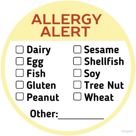 500 Pcs Allergy Stickers, Circular with Top 10 Common Allergen Checklist on Writable Surface, Yellow Adhesive Allergies Label for Kids Allergy Alert and Food Safety Labels (Yellow)