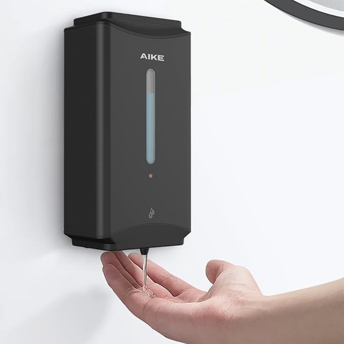 AIKE Automatic Soap Dispenser Commercial Wall Mounted Liquid Dispenser Matte Black Finish 1100ml Large Capacity