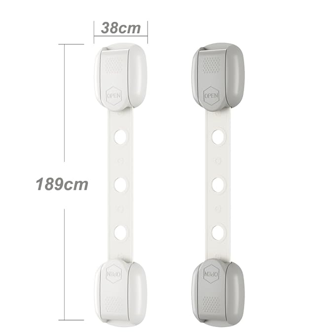 Child Safety Strap Locks (10 Pack) Baby Locks for Cabinets and Drawers, Toilet, Fridge & More. Adhesive Pads. Easy Installation, No Drilling Required, White/Gray (White, 10 pcs (Pack of 1))