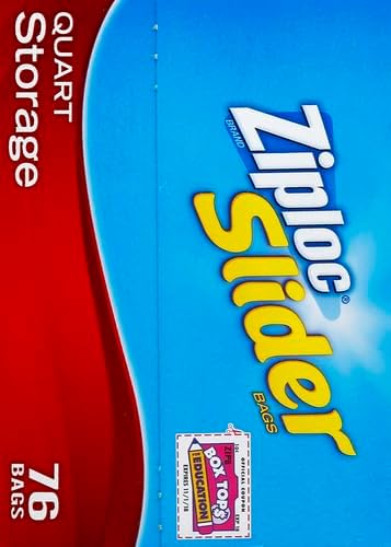 Ziploc Quart Food Storage Slider Bags, Power Shield Technology for More Durability, 76 Count (Packaging May Vary)