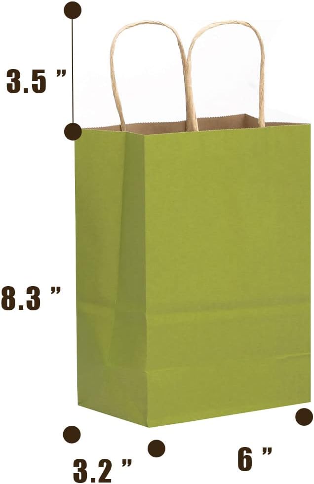 qiqee 32-Packs Forest Green Paper Gift Bags with Handles Bulk 8.26"×6"×3.15" Small Size Gift Bags Multiple Uses（Small Size）