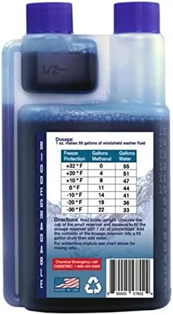 Windshield Washer Fluid Concentrate, 1 Bottle Makes 880 Gallons, 1 oz. Makes 55 Gallons - 100% Biodegradable Grime & Dirt Remover, Superior Commercial Grade Glass Cleaner